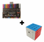 Pachet Promotional | Set 12 Markere Acrilice + MoYu Mei-long 4x4x4 | Creativitate Si Concentrare
