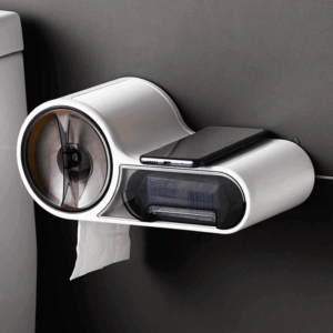 Suport de perete pentru hartie igienica si telefon, cu sertar depozitare.