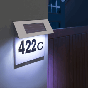 Numar de casa din inox, cu iluminare LED si alimentare solara