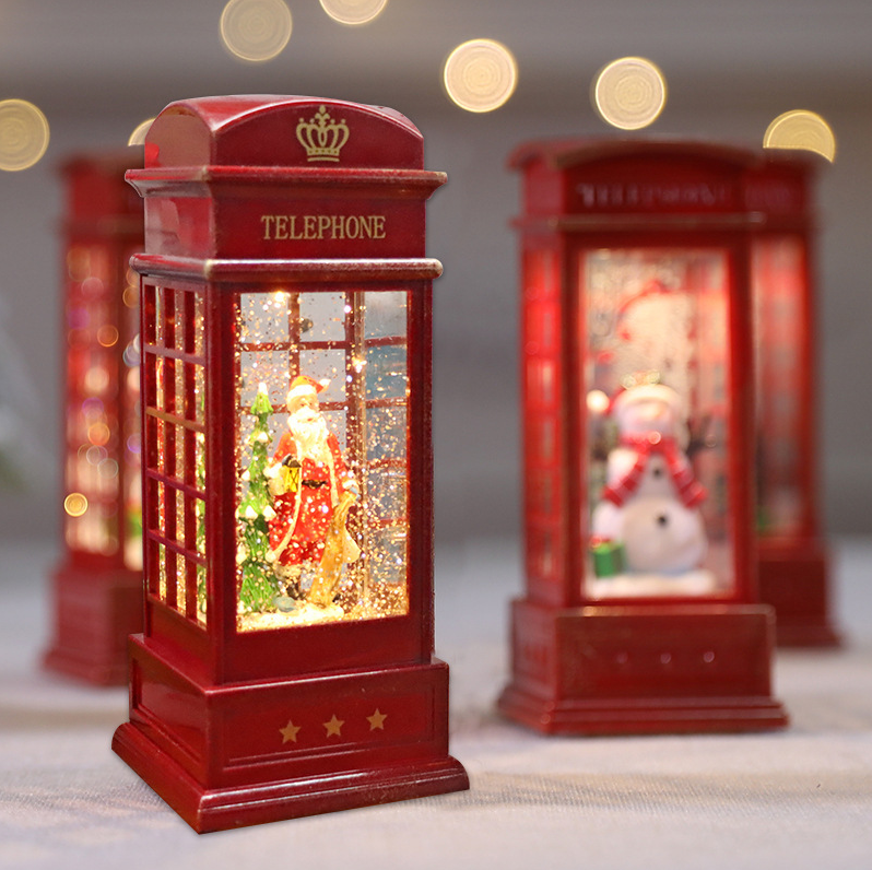 Lumânare ornamentală sub formă de felinar cu candele, tip cabina telefonica, rosu - imagine 5