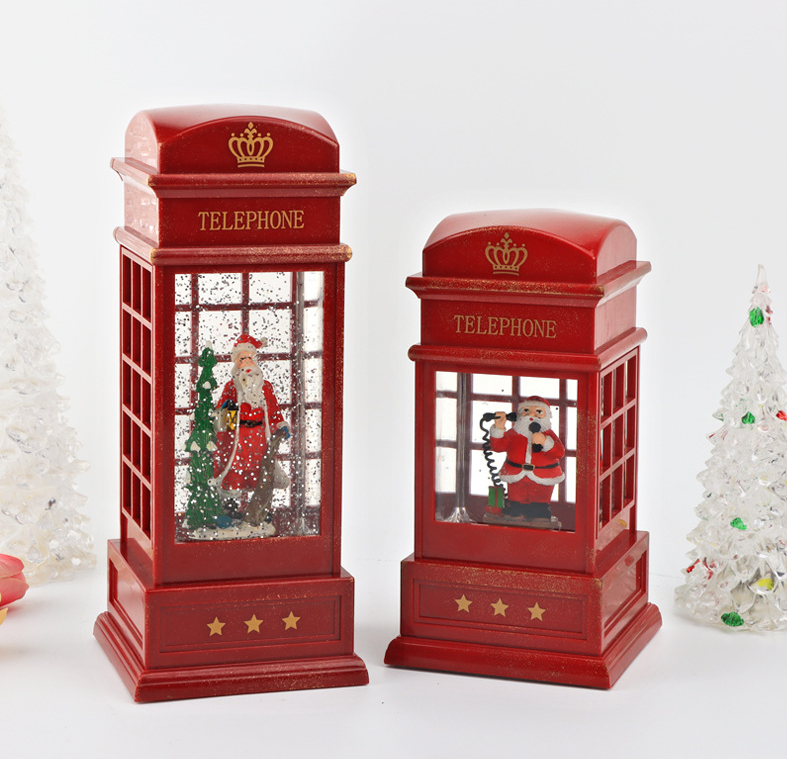 Lumânare ornamentală sub formă de felinar cu candele, tip cabina telefonica, rosu - imagine 6