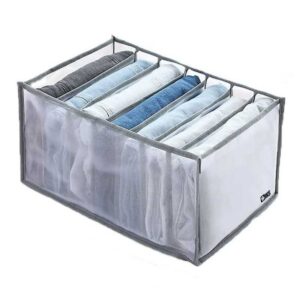 Organizator imbracaminte, 7 compartimente, textil, Gri/Alb