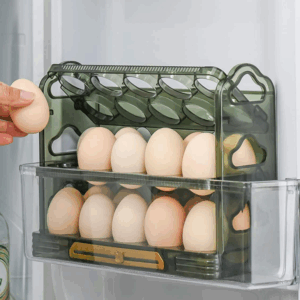 Cutie pentru depozitare oua, Transparent/Verde, cu 3 nivele