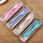 Set 3 tacâmuri pentru călătorie cu recipient, albastru/roz