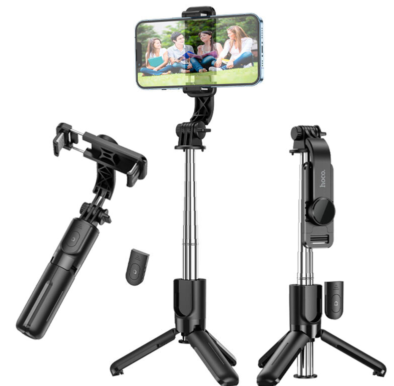 Selfie stick trepied, Bluetooth, cu telecomanda, Negru - imagine 2
