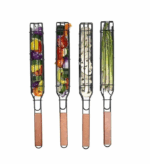 Cos gratar reutilizabil pentru legume si frigarui, inox, maner de lemn