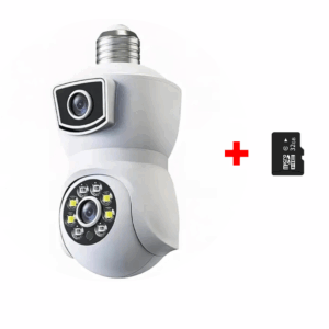 Camera de supraveghere dubla tip bec, 2MP, 360° panoramic, 1080P, detectare a miscarii, alarma, vedere nocturna, PTZ, WiFi + Card Memorie 32gb CADOU