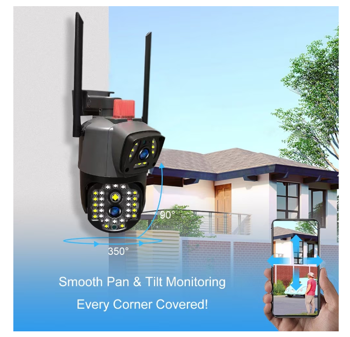 Camera de Supraveghere Profesionala PTZ Wi-Fi, cu 2 Lentile, Full HD,10X Zoom, Detectia Miscarii, Slot Card, V380 - imagine 2