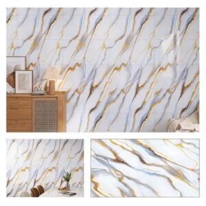 Folie Autoadeziva, Efect de Marmura - Auriu-Albastru, 60 x 300 cm, Tapet Impermeabil, Usor de Curatat