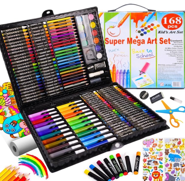 Trusa Pictura Si Desen, Set Creativ Cu 150 Piese, Cutie Depozitare Tip Valiza