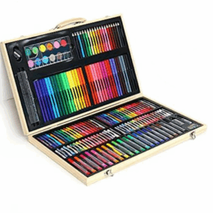 Set 180 piese pentru desen pentru copii sau adulti, creioane colorate, vopsele si markere, cu geanta de transport