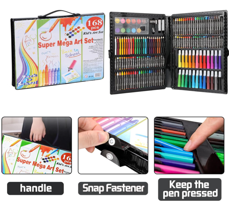 Trusa Pictura Si Desen, Set Creativ Cu 150 Piese, Cutie Depozitare Tip Valiza - imagine 4