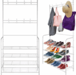 Cuier haine cu suport pantofi, 4 rafturi, 60 x 26 x 170 cm