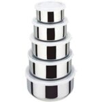 Set 5 caserole din inox prevazute cu capace din plastic transparent