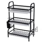 Suport de vase metalic supraetajat, design scandinav, 3 polite, 60x40 cm, Negru