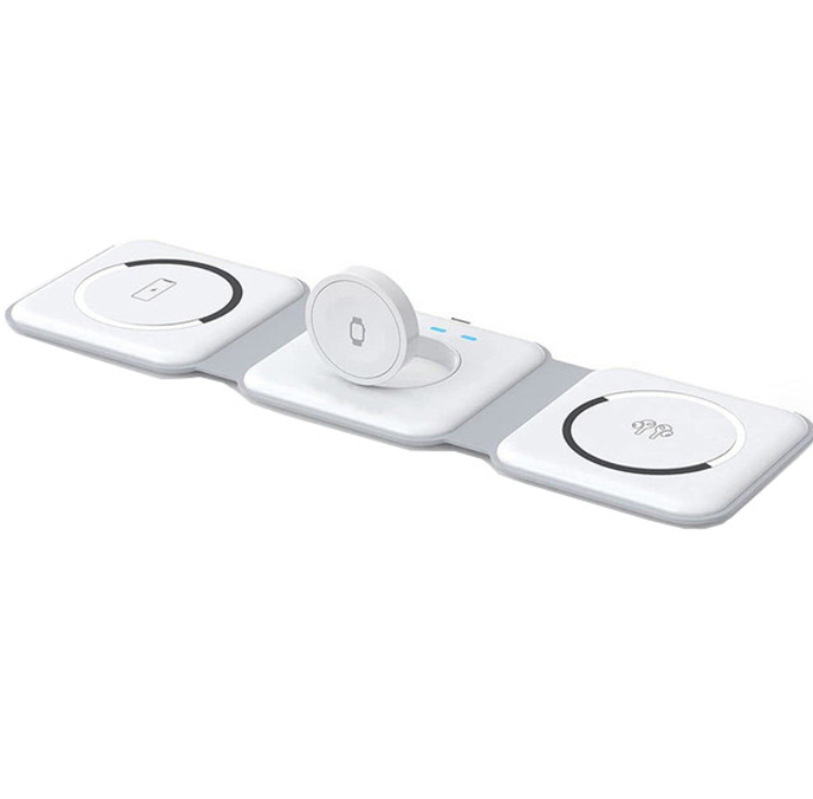 Incarcator 3 in 1, Dock Fold, Incarcare wireless 15W, Pliabil, Alb - imagine 4