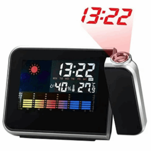 Ceas de birou, proiector cu LED reglabil, ecran LCD, alarma, data