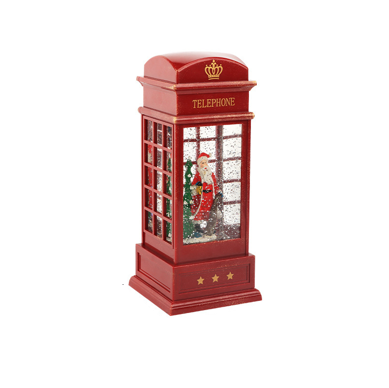 Lumânare ornamentală sub formă de felinar cu candele, tip cabina telefonica, rosu