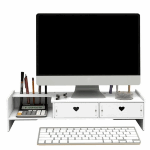 Suport multifunctional pentru monitor sau laptop, din PVC, cu 2 sertare