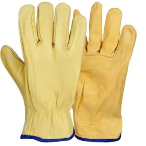 Manusi din piele integrala, cu manseta tivita galben