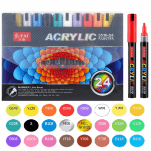 Set de 24 Markere cu vopsea Acrilica foarte pigmentata, cu varf rotund de 4mm , pentru Hartie, Piatra, Lemn, Ceramica, Sticla, Non-toxic