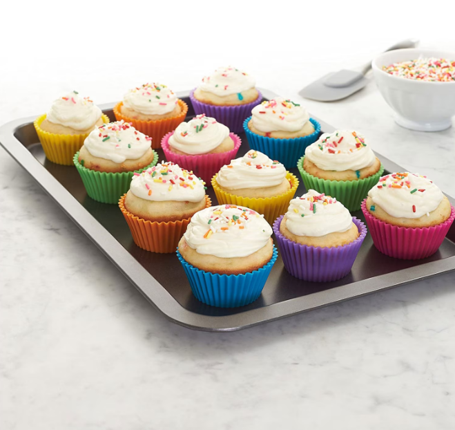 Set 12 forme de copt pentru briose, Reutilizabile, Silicon, 7 cm, multicolor - imagine 5