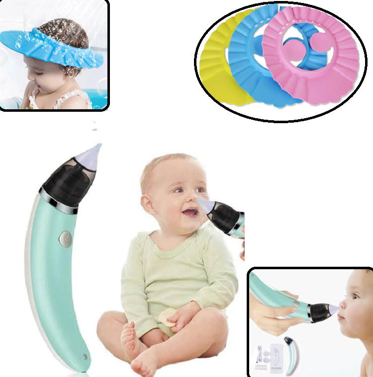1 + 1 CADOU - Aspirator Electric Nazal pentru Copii + Protectie de baie pentru ochi si urechi, ajustabila