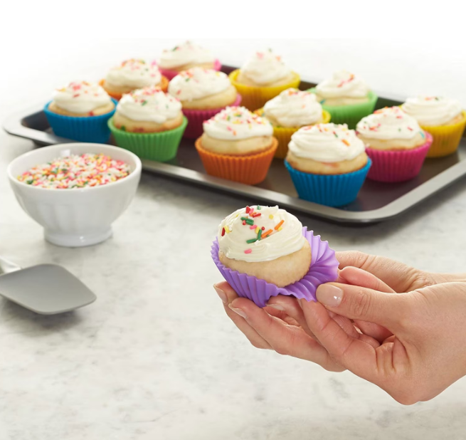 Set 12 forme de copt pentru briose, Reutilizabile, Silicon, 7 cm, multicolor - imagine 2