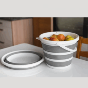 Galeata pliabila gri, din silicon, cu ranforsari din plastic, capacitate 5 / 10 L