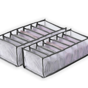 1 + 1 GRATIS - Organizator imbracaminte, 7 compartimente, textil, Gri/Alb