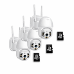 PACHET PROMO, 3 CAMERE DE SUPRAVEGHERE WI-FI, DE EXTERIOR, ROTATIV 360°, CU SENZOR DE MISCARE + 3 CARDURI MEMORIE 32GB CADOU