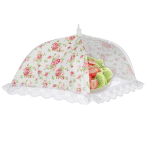 Plasa de Protectie Alba cu Flori Roz Dantela pentru Alimente