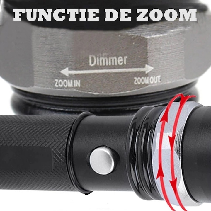 Lanterna LED cu Acumulator, 3 Moduri de Iluminat, ZOOM Reglabil, Autonomie 6 Ore - imagine 7