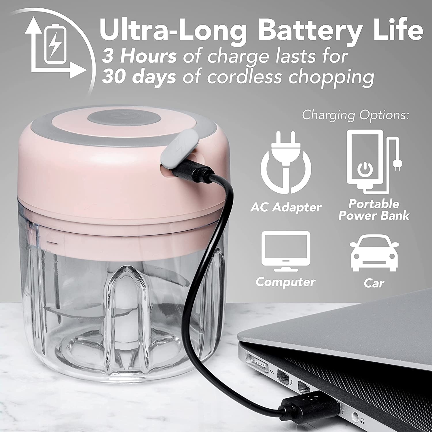 1 + 1 PROMO - Mini blender electric, tocator pentru usturoi, legume - imagine 9
