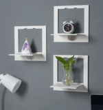 Set 3 rafturi decorative in forma de patrat , albe