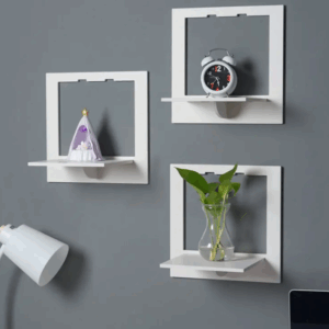 Set 3 rafturi decorative in forma de patrat , albe