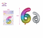 Balon aluminium,cifra sase,multicolor,40cm,FB0825