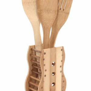 Set 3 ustensile bambus cu suport decor
