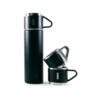 Set 3 piese: Termos 500 ml + 2 cesti, otel inoxidabil NEGRU