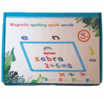 Tabla educativa multifunctionala, 82 litere si cifre magnetice, 25 cartonase magnetice cu animale, marker si burete