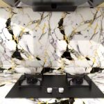 Folie Autoadeziva, Efect Marmura Negru-Auriu, 60 x 300 cm, Tapet Impermeabil, Rezistent