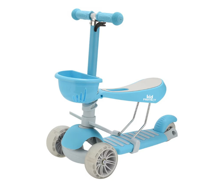 Trotineta copii 3 in 1, 1 - 8 ani, lumini, roti ultra - wide, cu sa, ghidon reglabil, stabila, suport picioare, frana, cosulet depozitare