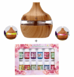 PROMO - Umidificator si Difuzor de aromaterapie, 7 culori ambientale, capacitate 300 ml + Set 12 uleiuri esential, 3 ml, de fructe si flori, parfum Purificator si Umidificator si SPA