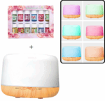 PROMO - Umidificator ultrasunet cu telecomanda, capacitate 500ml, led 7 culori + Set 12 x 3ml uleiuri esentiale aer Relaxare Fragrancing