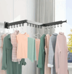 Suport de uscare montat pe perete, retractabil cu carlige, usor de instalat, capacitate mare de incarcare, pentru balcon/baie/dormitor