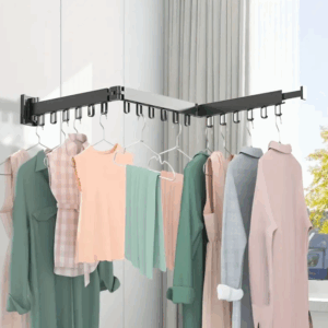 Suport de uscare montat pe perete, retractabil cu carlige, usor de instalat, capacitate mare de incarcare, pentru balcon/baie/dormitor