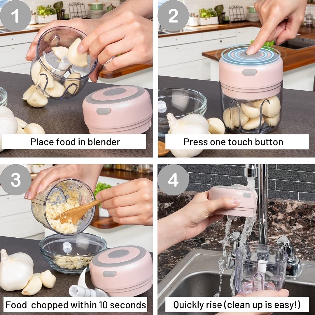 1 + 1 PROMO - Mini blender electric, tocator pentru usturoi, legume - imagine 4
