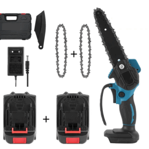 Pachet Promo : Mini drujba cu lant, fara fir, lama 6 inch, portabil , cu 2 acumulatori + 2 lanturi