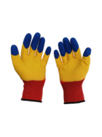 Manusi de lucru, tricot + latex, marime universala, rosu-galben-albastru
