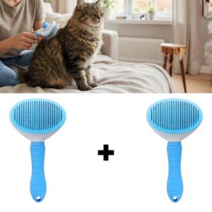 Promotie 1+1 Perie Par Animale | Auto-Curatare | Ace Inclinate 150° | Maner Ergonomic | Albastru